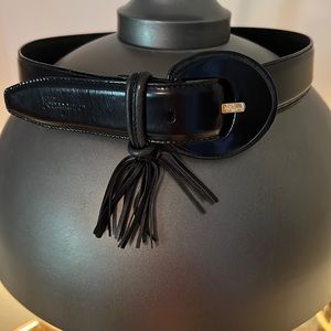 Salvatore Ferragamo Black Leather Belt with Tassel and Round Buckle